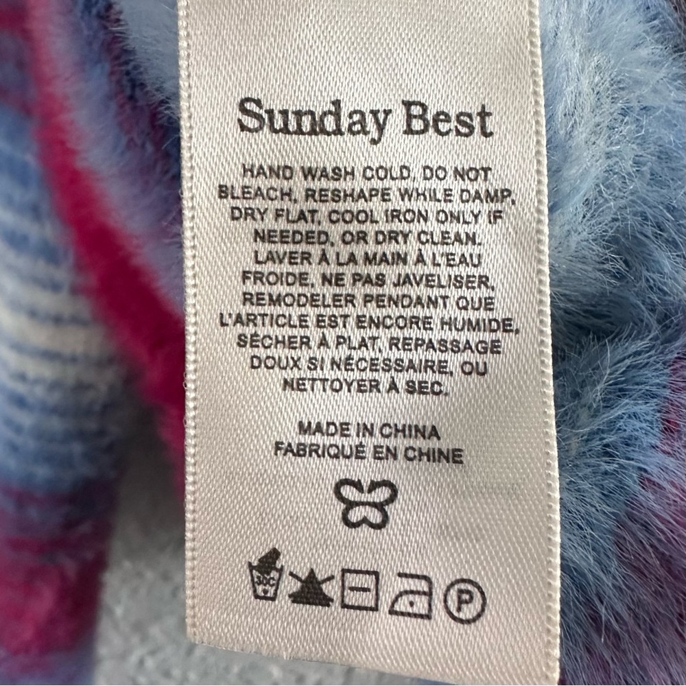 Aritzia Sunday Best Fuzzy Cropped Cardigan Striped Mohair Look Size L - Picture 5 of 7